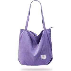 👑Women's Purple Corduroy Lightweight Zipper Pocket Foldable Classic Tote Bag